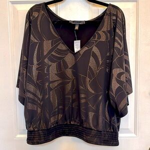 White House Black Market NWT Black and Copper Gold Dolman Blouse Large